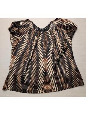 Worthington Dark Zebra Laced Back Pleaded Front Blouse 3X